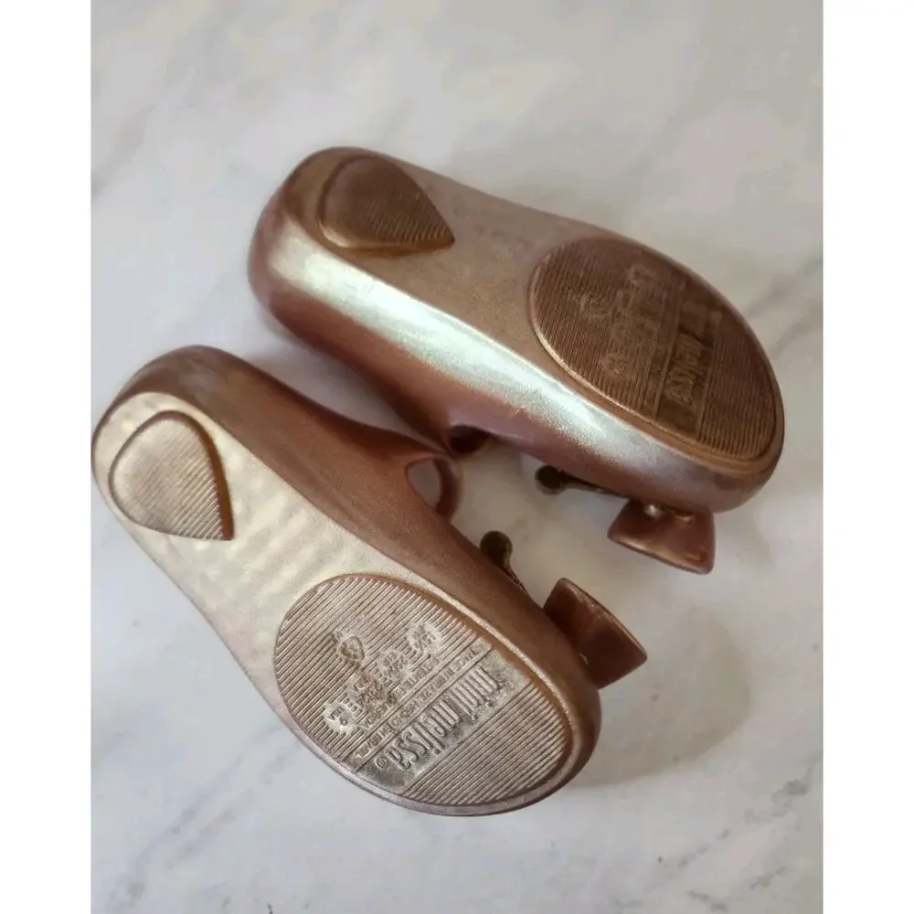 Mini Melissa Princess Crown Shoes Mary Jane Pearly Gold Sz 9 toddler Peep Toe
